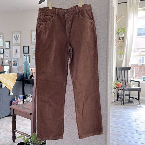 NWT Free People Brown Pax Slim Corduroy Boyfriend Jeans 32 MidRise Straight Pant - Picture 12 of 13